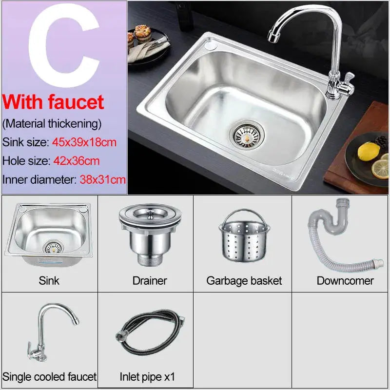 Simples Market 304 stainless steel single-bowl kitchen sink with faucet and wall-mount bracket