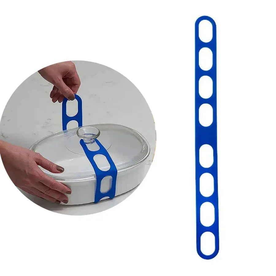 Silicone lid strap, blue universal lid fixing belt for camping cookware by Simples Market
