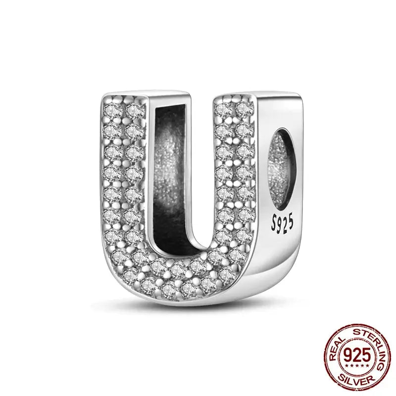 26 Alphabet Beads A To Z 925 Sterling Silver Love Charm Fit Original Bangle Charms Bracelet CZ Zircon Jewelry