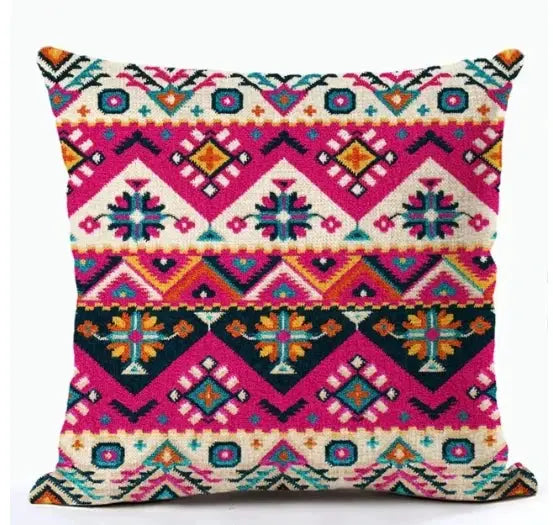 Bohemian linen cushion cover by Simples Market in multicolor geometric pattern for living room sofa