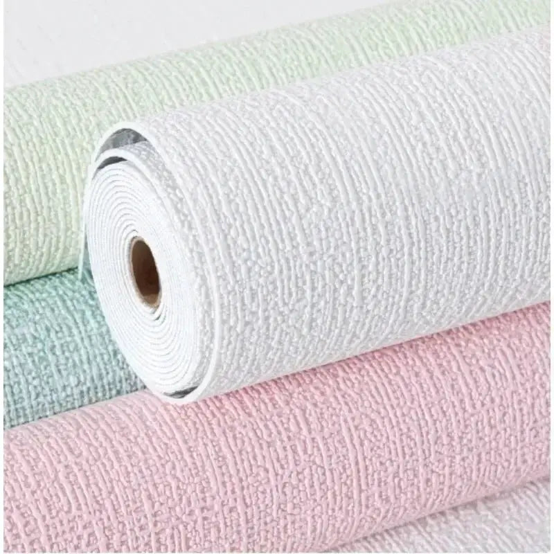 3 rolls of thickened self-adhesive thermal insulation linen-textured wallpaper by Simples Market in white, pink and mint