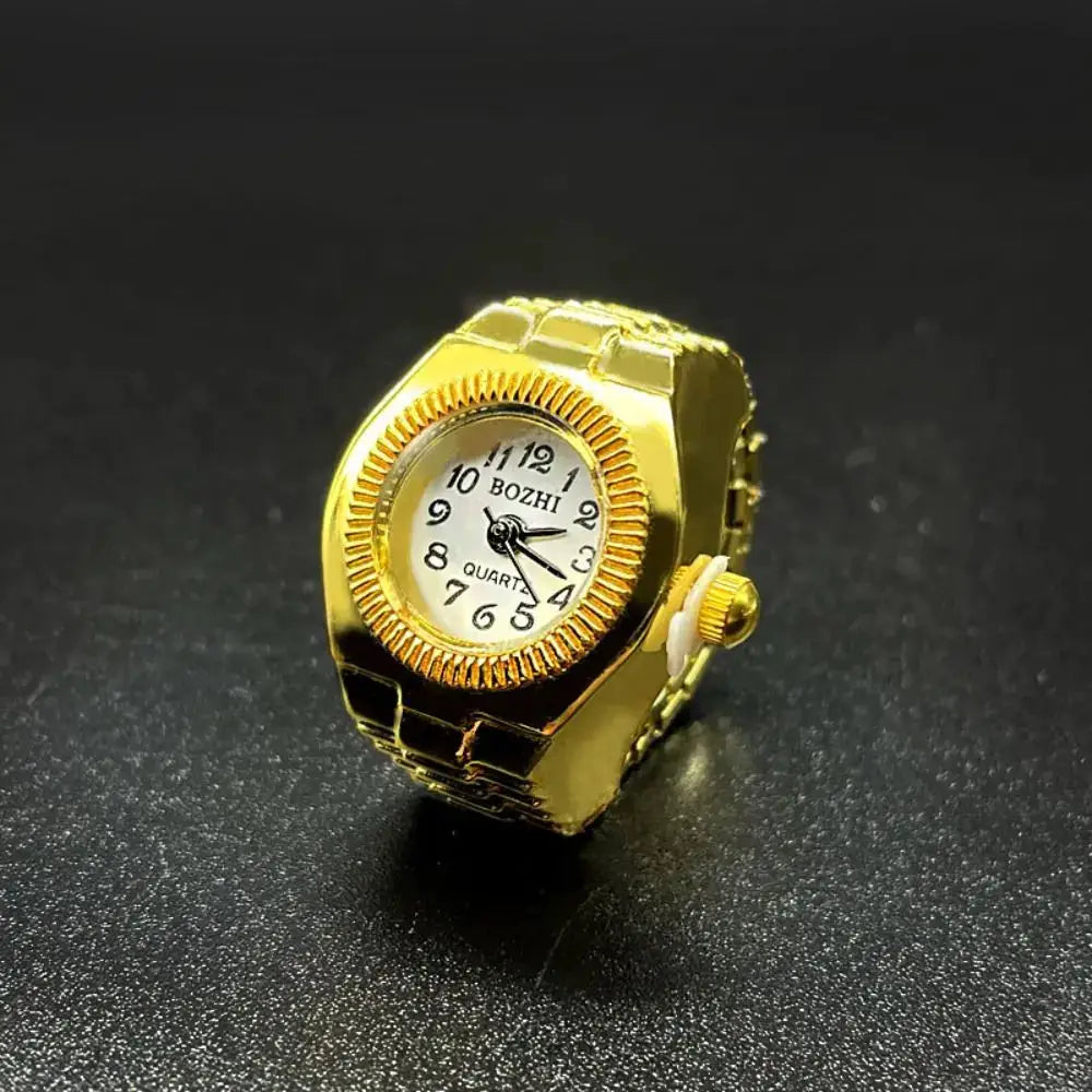 RetroPulse Heart Ring Watch With Adjustable Elastic Strap For Finger Sizes And Vintage Punk Roman Quartz Movement