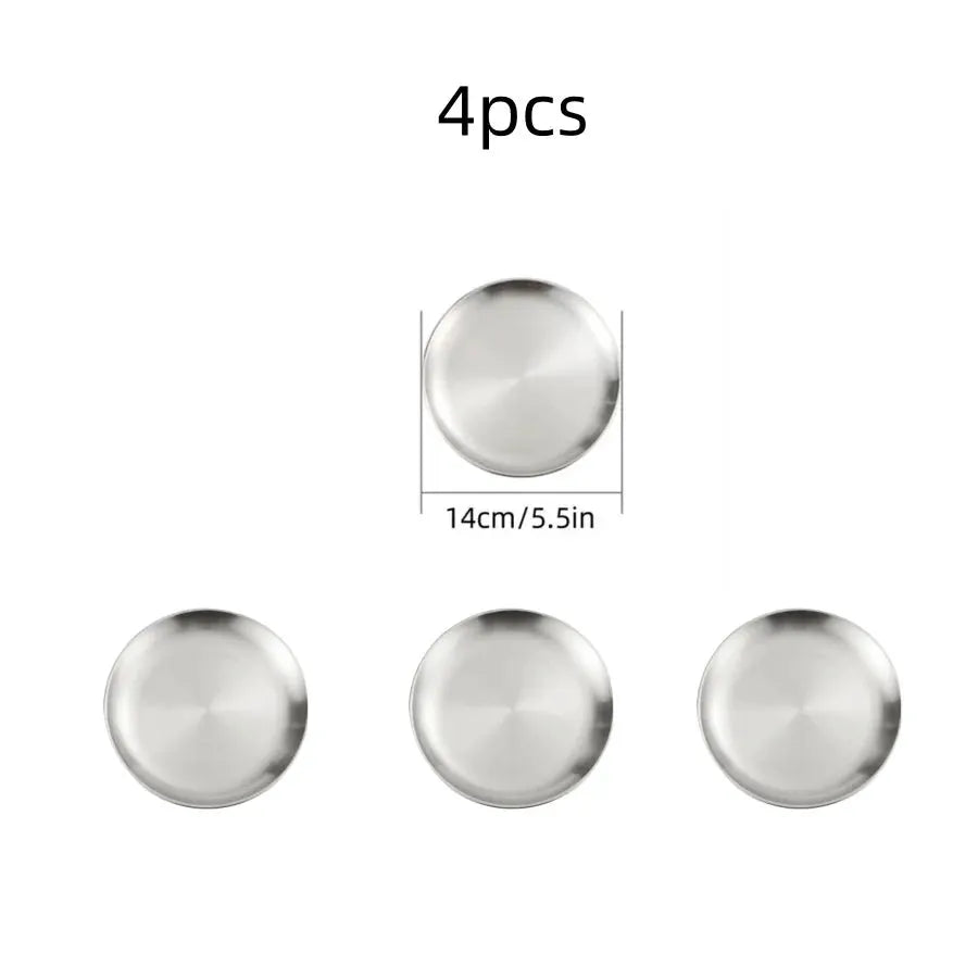 4 Piece Stainless Steel Plates Korean Style Grilled Meat Circular Trays Household Dinnerware Set