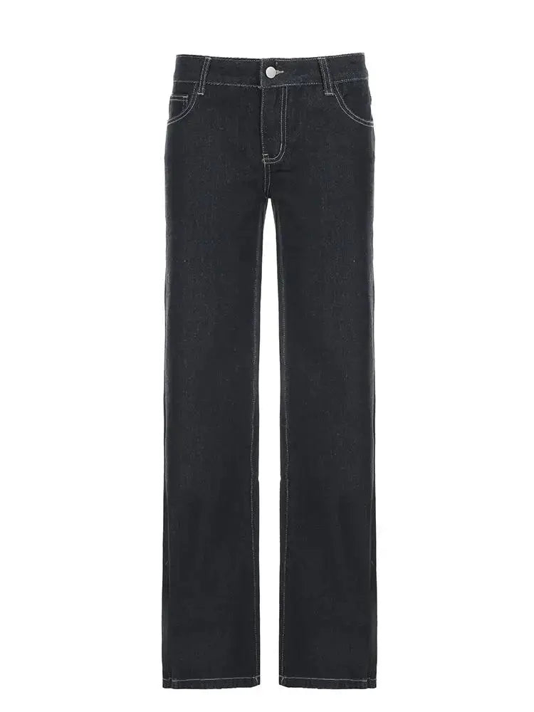 Women's Slim Fit Flared Jeans Y2K Low Rise Denim Embroidery Distressed