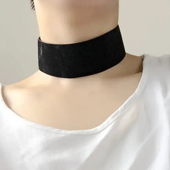 Soft Black Velvet Choker Necklace With Heart Pattern And Tibetan Silver Accents For Punk Gothic Style