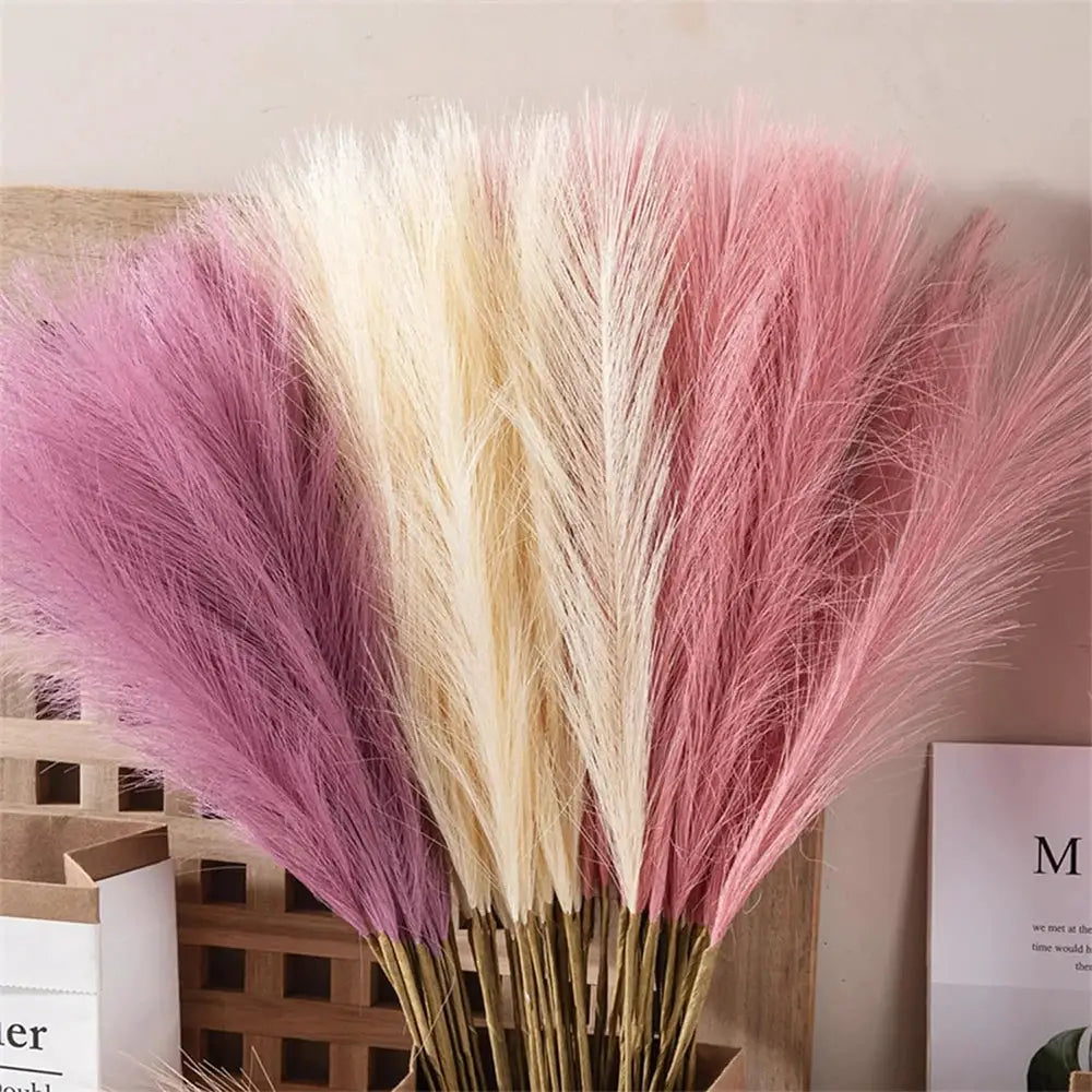 Fluffy pampas grass bouquet, pastel pink and cream artificial stems, 42cm, boho wedding and home decor