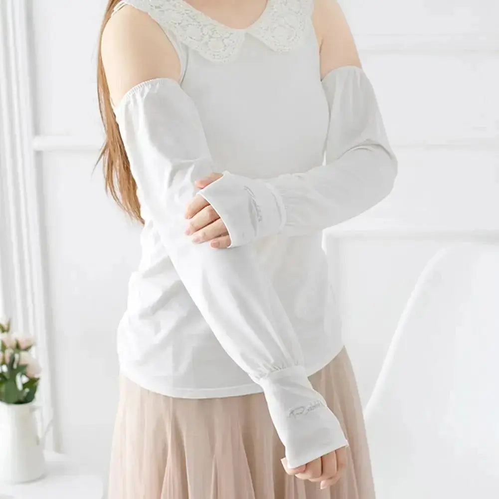 Summer Ice Silk Arm Sleeves for Women UV Protection Long Length Breathable Driving Sun Shield