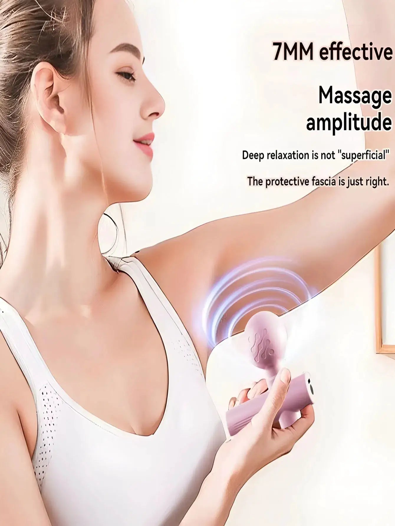 Mini fascia gun Simples Market pink portable vibrating massage device for neck and body.