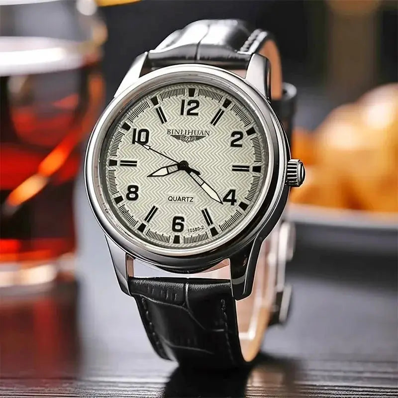 Top Brand Luxury Business Wristwatch For Men With Waterproof Case And Genuine Leather Strap And Quartz Movement