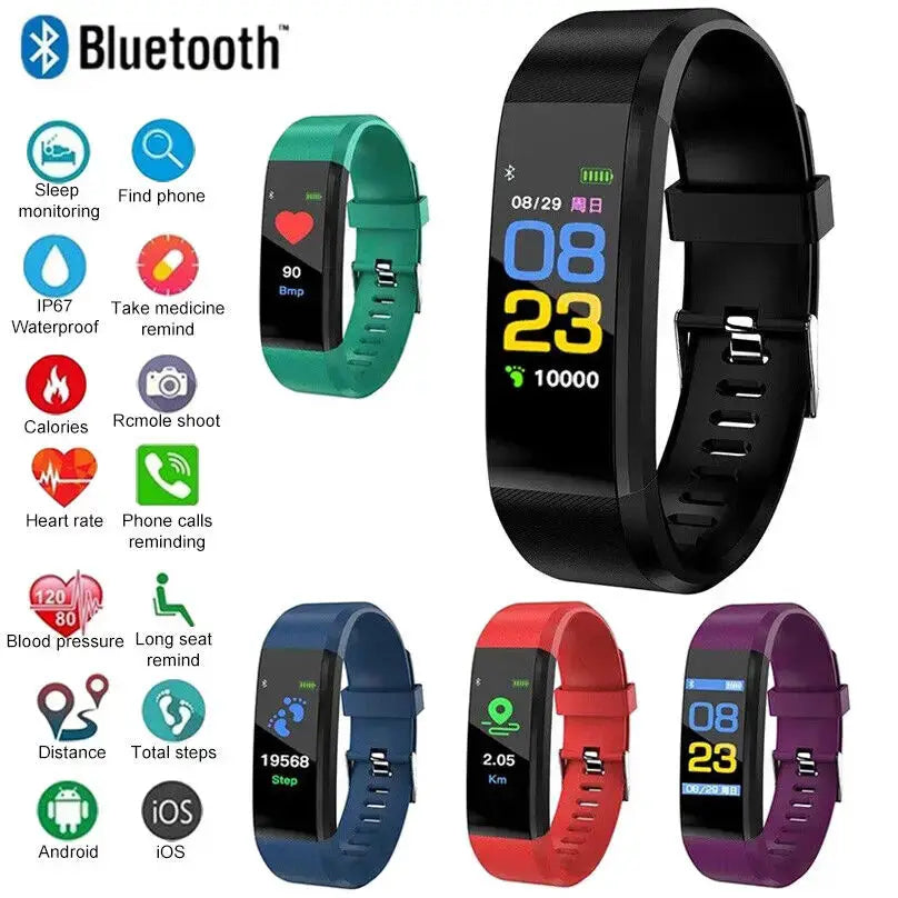 115Plus Bluetooth Smartwatch Fitness Bracelet for iOS and Android Heart Rate Sleep Tracking