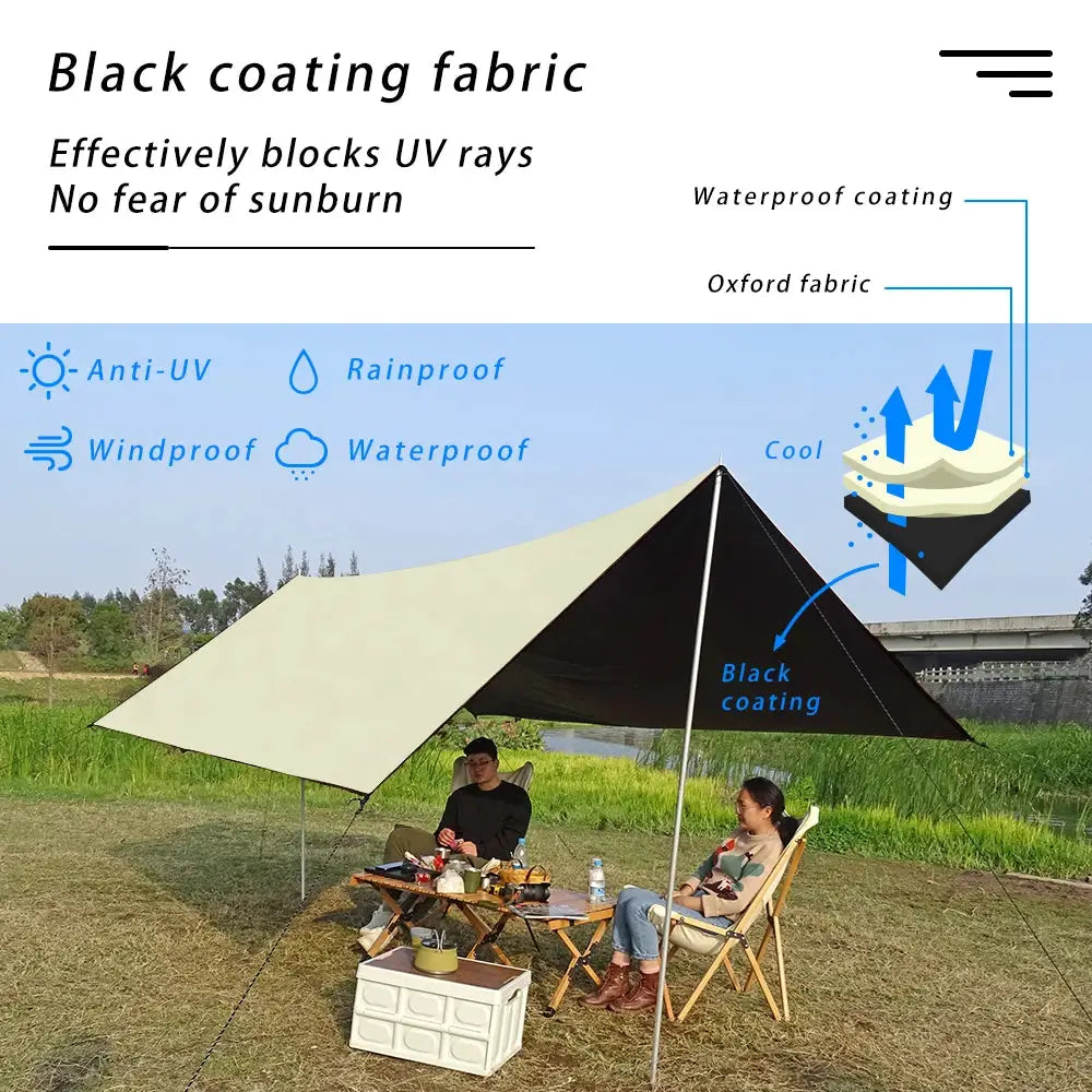 HIDE WALKER Black Coated Tarp Sun Shelter Outdoor Camping Canopy Waterproof 99 Percent UV Block 3x3 3x4 3x5