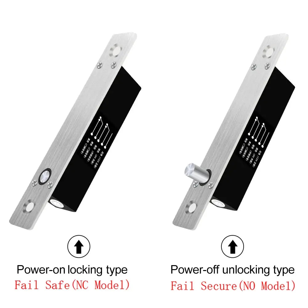 Two Simples Market electronic bolt locks, DC 12V NO/NC modes for cabinet doors.