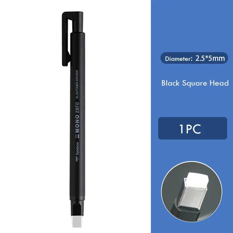 Tombow eraser pen with black body and clip, white eraser tip visible