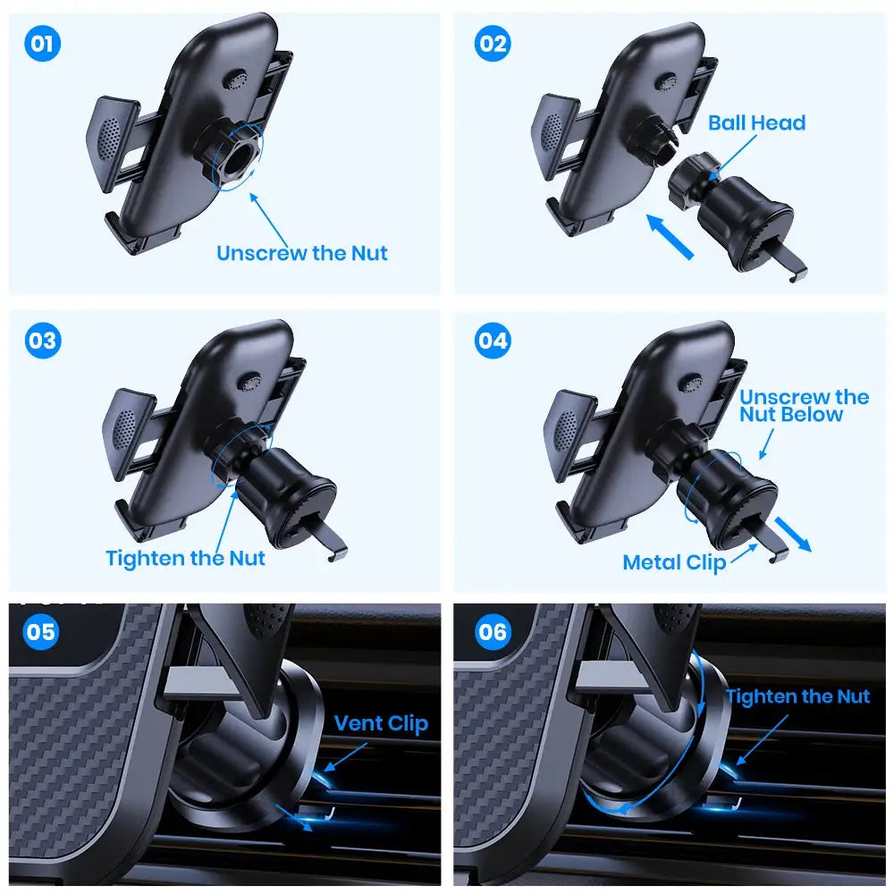 Topk Auto Locking Car Phone Holder Mount With Vent Clip For 4 To 6.7 Inch Devices Universal Fit
