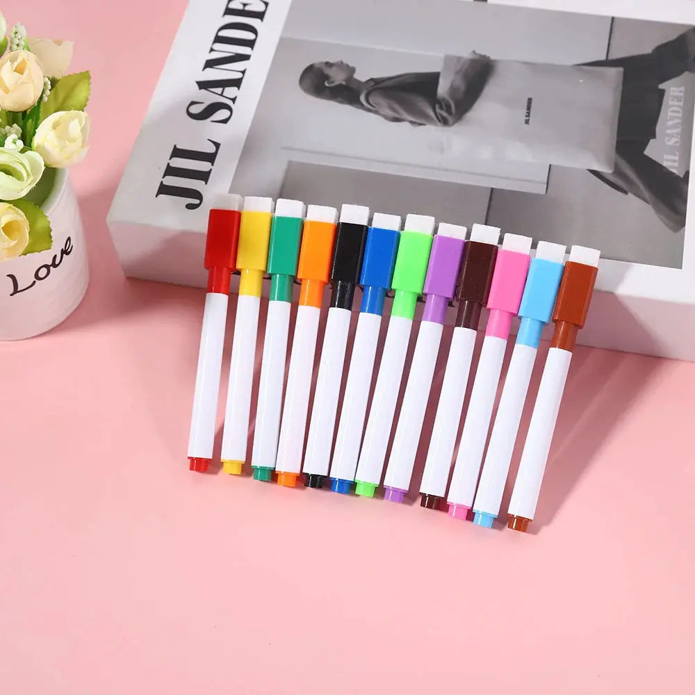 12-color whiteboard marker pen set by Simples Market with white bodies and colorful caps