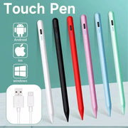 Set of six universal tablet stylus pens in white, black, red, pink, blue, green; USB charging cable included