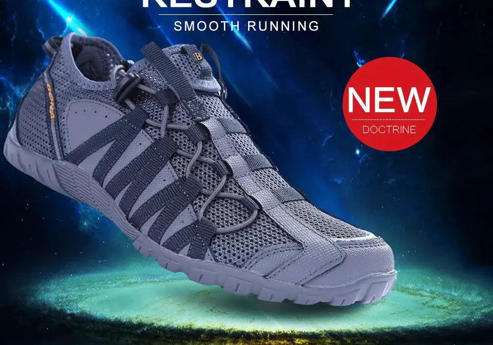 BONA men's gray mesh lace-up running shoes for outdoor walking and jogging