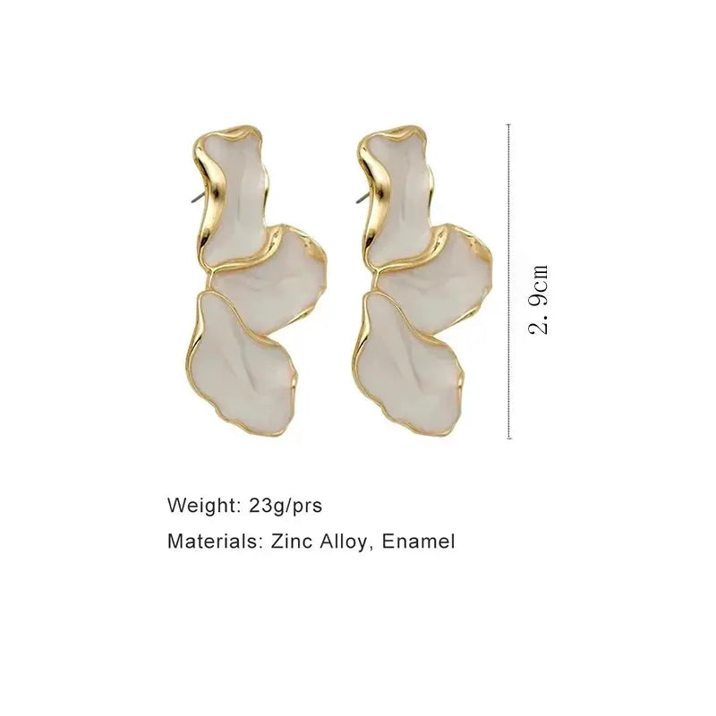 Metal Flower Cream Epoxy Stud Earrings, gold-plated zinc alloy with white enamel petals, Simples Market