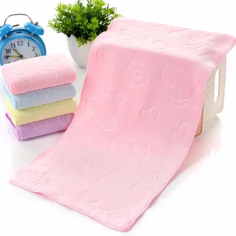 Pink quick-dry dog and cat towel with embossed patterns; 5-piece soft fiber pet towel set for bath and cleaning