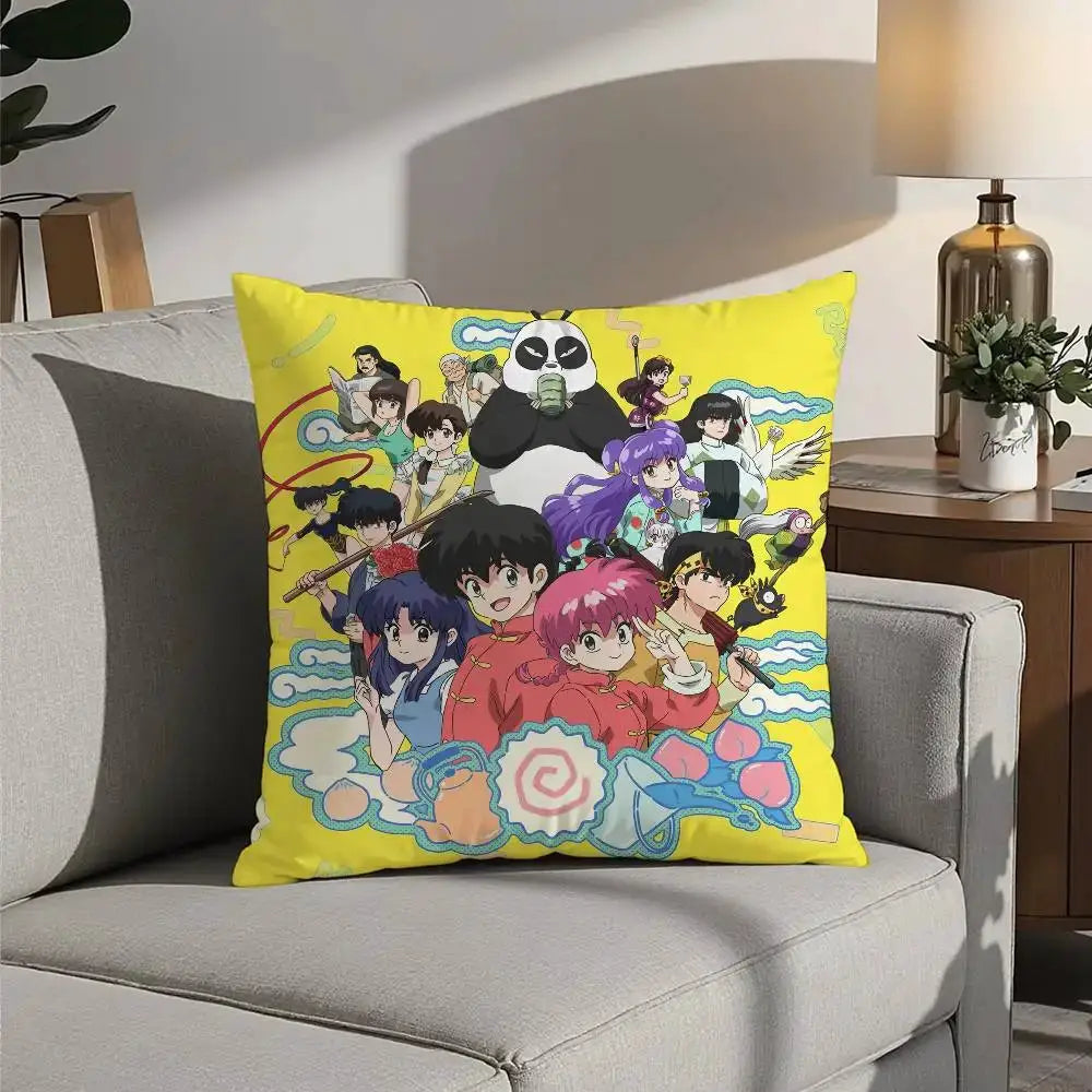 P Chan Ranma cartoon pillow cover, yellow double-sided plush cushion by Simples Market