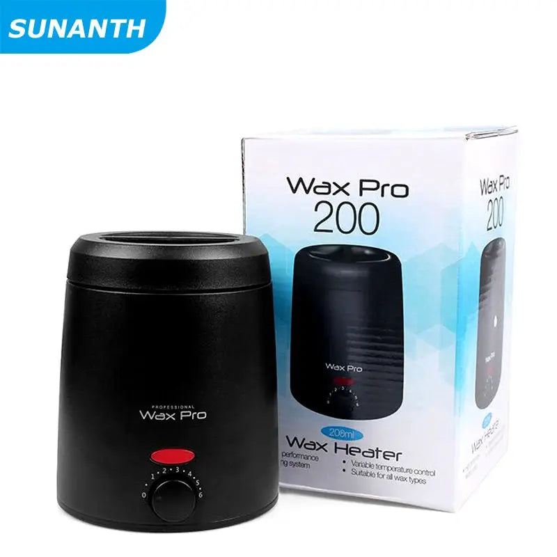 Wax Pro 200 wax heater; black 200ml wax warmer with red power button and adjustable dial.