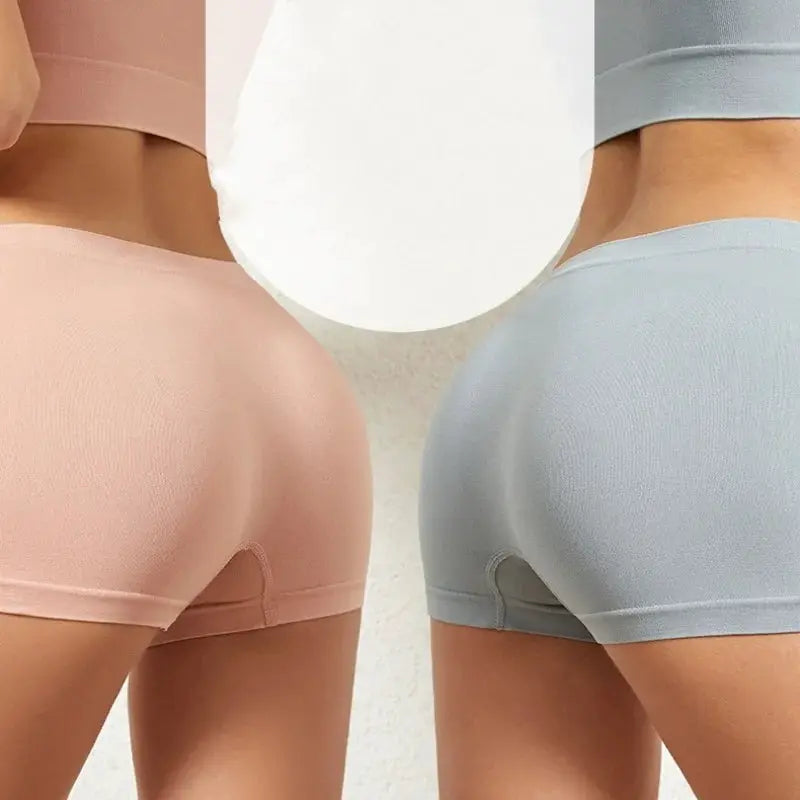 Simples Market women's seamless boyshort panties in pink and blue, anti-chafing, stretchy and soft; two pairs shown.