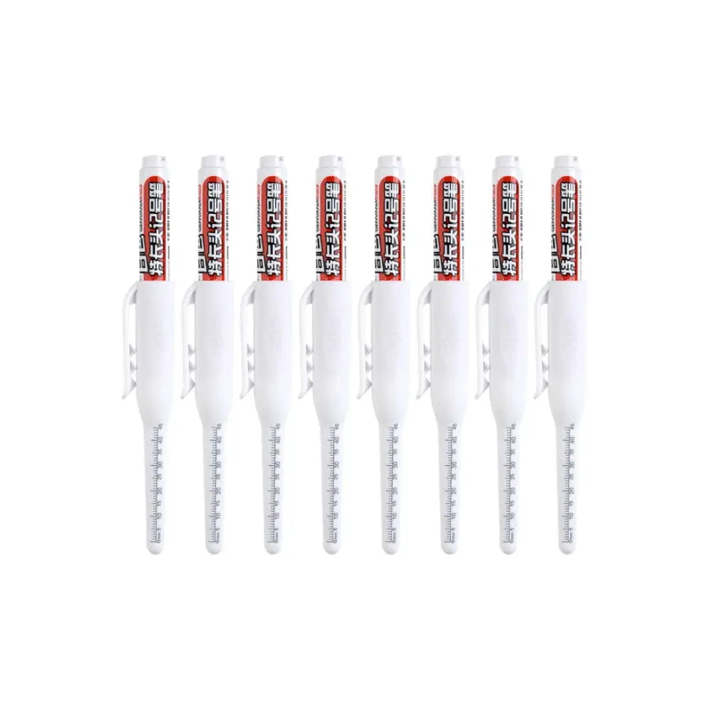 Simples Market white deep-hole marker pens set of 9 with long nibs and rulers, waterproof carpenter pens
