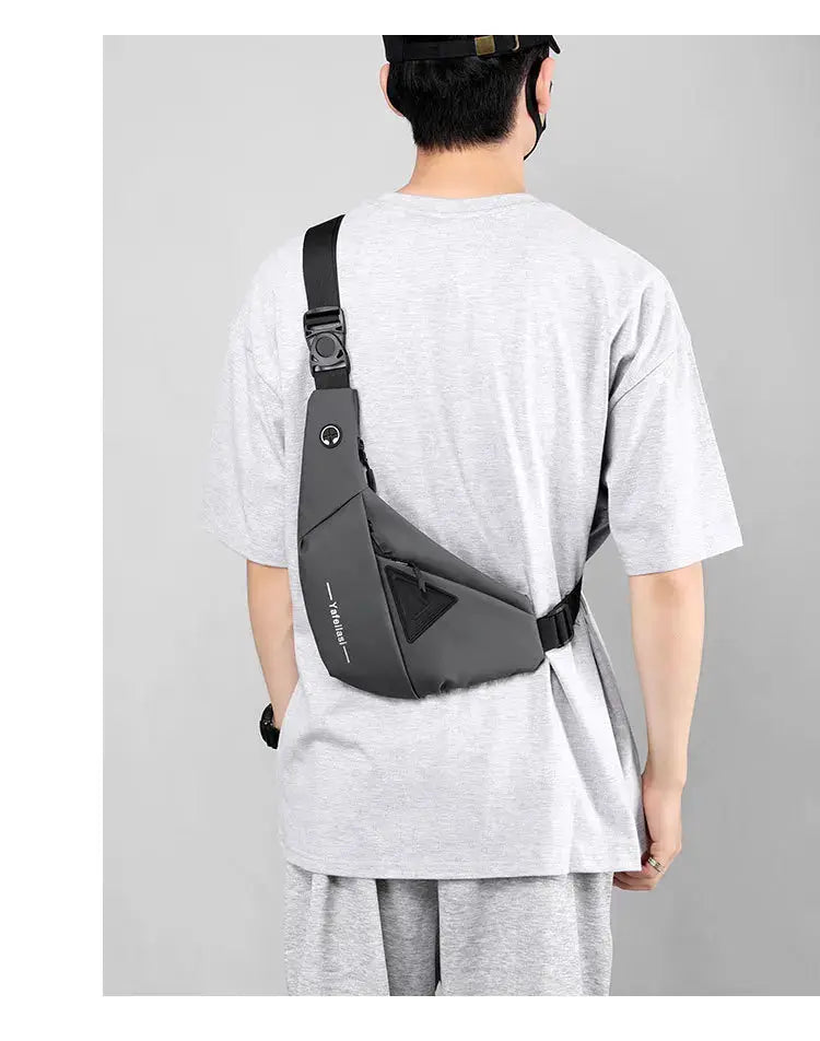 Sling chest bag for men, gray compact crossbody travel bag
