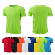 Men's quick-dry soccer jersey by Simples Market in lime green with front and back views and assorted color options