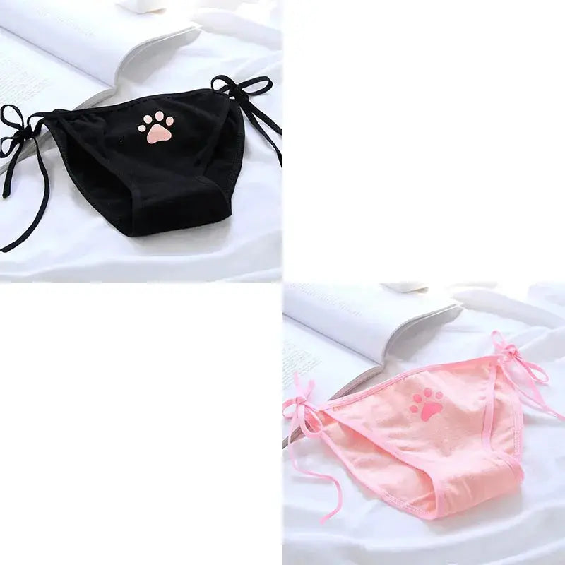 Simples Market 2-pc women's low-waist panties set in black and pink with paw-print design and side ties