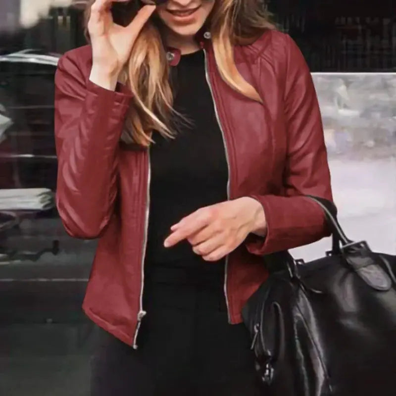 UrbanEdge Women Slim Fit Faux Leather Jacket PU Leather Moto Biker Style With Zipper Closure