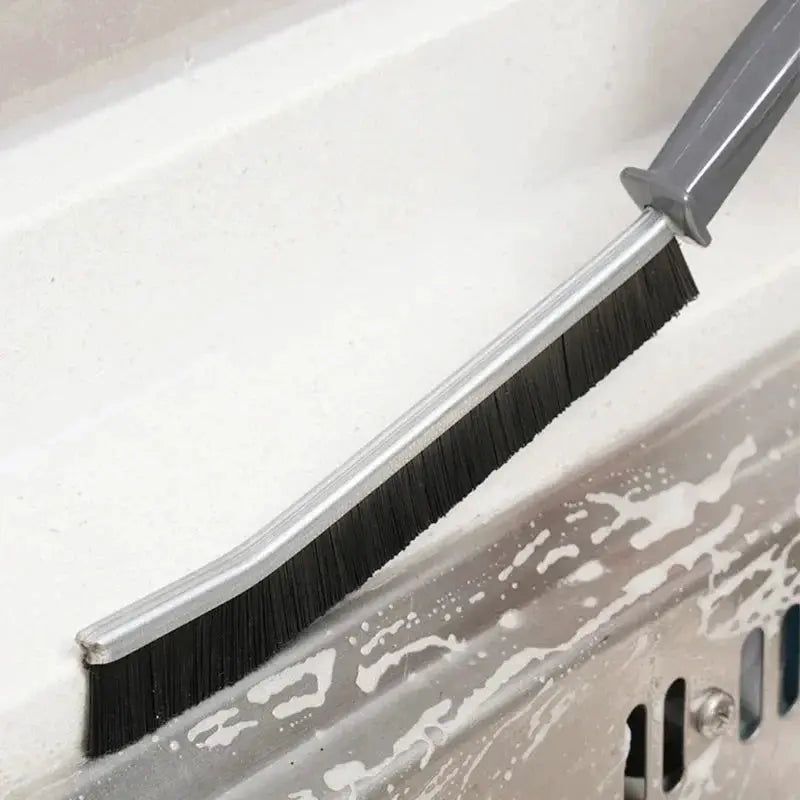 Grout cleaning brush with hard black bristles on metal handle for tile joints, Simples Market