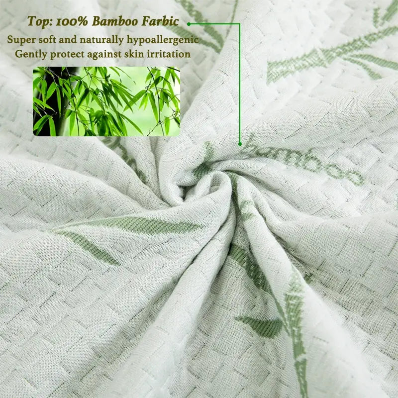 Simples Market bamboo mattress cover, cooling breathable light-gray fabric with a green leaf pattern