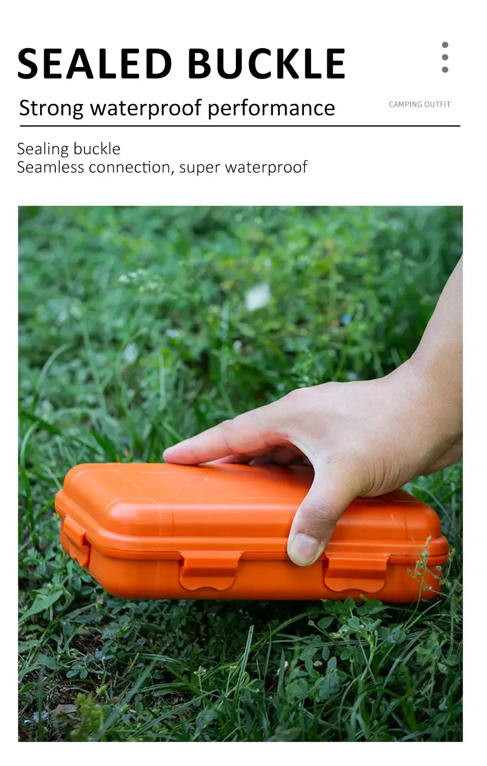 Sealed buckle outdoor plastic waterproof survival box, orange handheld storage case for camping