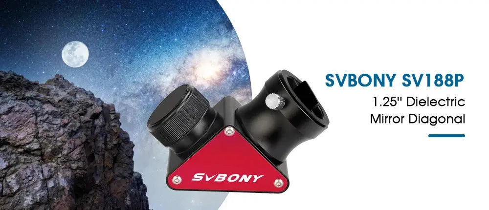 SVBONY SV188P 1.25in 90° dielectric mirror diagonal with 99% reflectivity coatings, red base, black housing