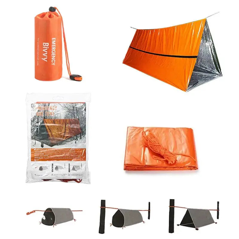 2 Person Emergency Bivy Shelter Kit Mylar Tube Tent Sleeping Bag Waterproof Outdoor SOS Thermal Blanket Reusable