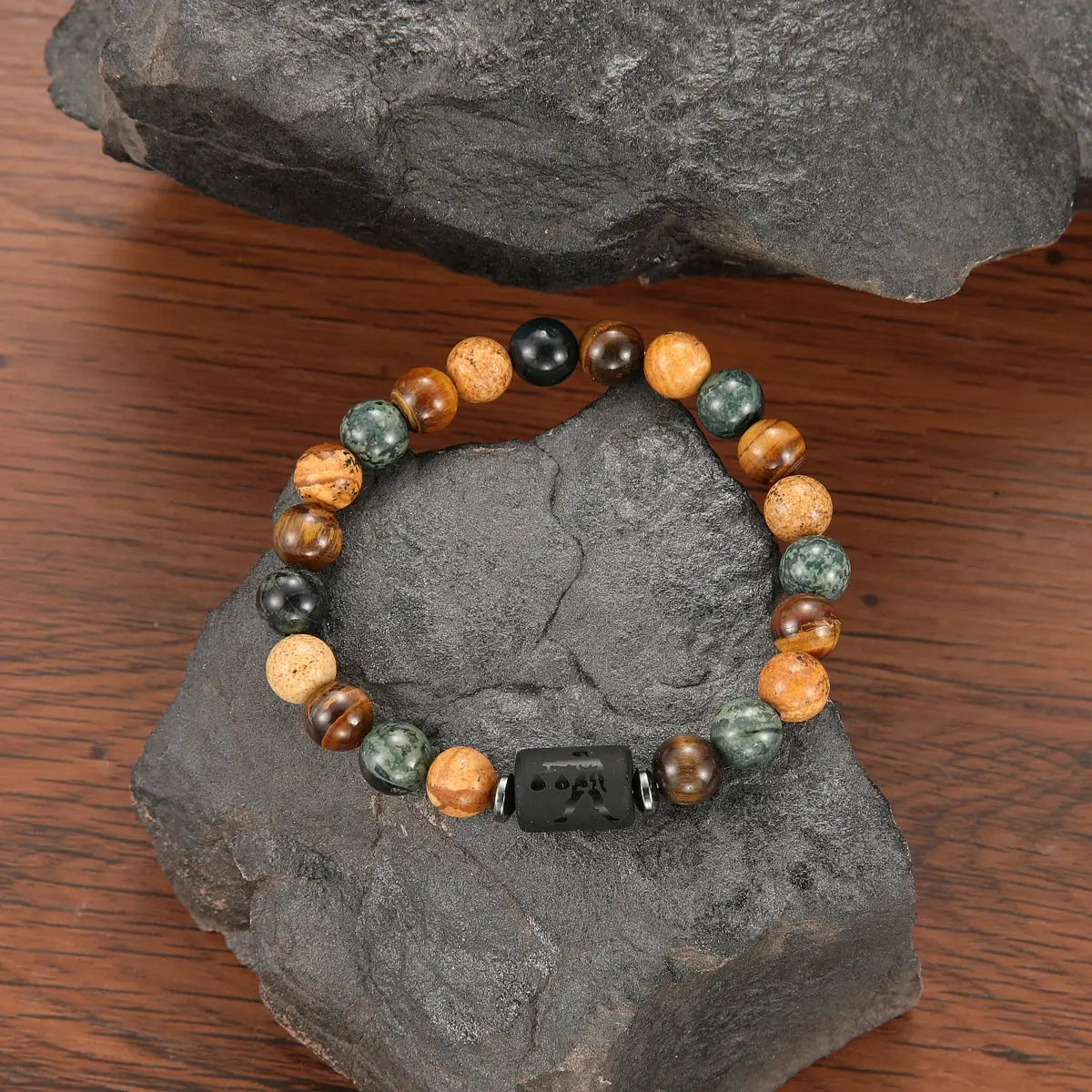 Natural Stone Tiger Eye Picture Jasper Round Beads 12 Constellations Unisex Bracelet