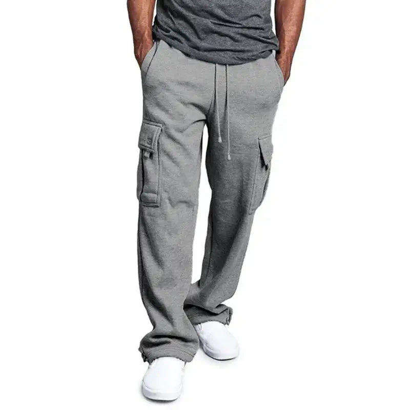 Men's cargo sweatpants by Simples Market, gray drawstring joggers with multiple pockets