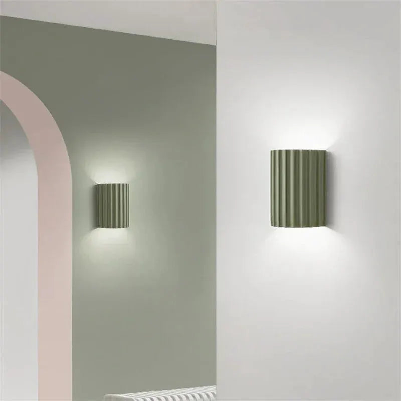 Simples Market Nordic modern resin wall lamp, green ribbed wall sconces, two units for bedroom or living room.