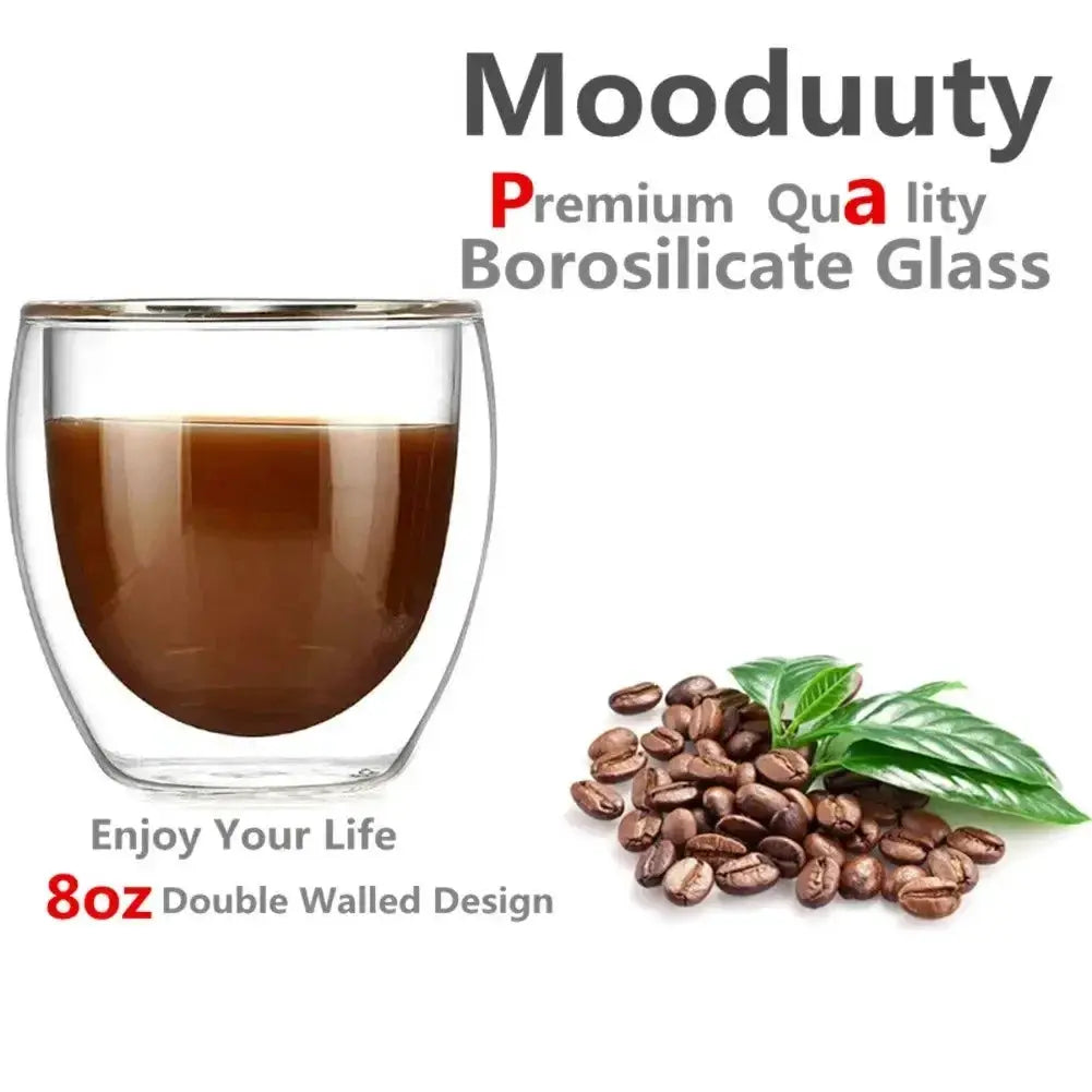 ClearGlass Double Wall Glass Cups Set of 6 80ml Insulated Handsafe Mugs for Coffee Tea Beer