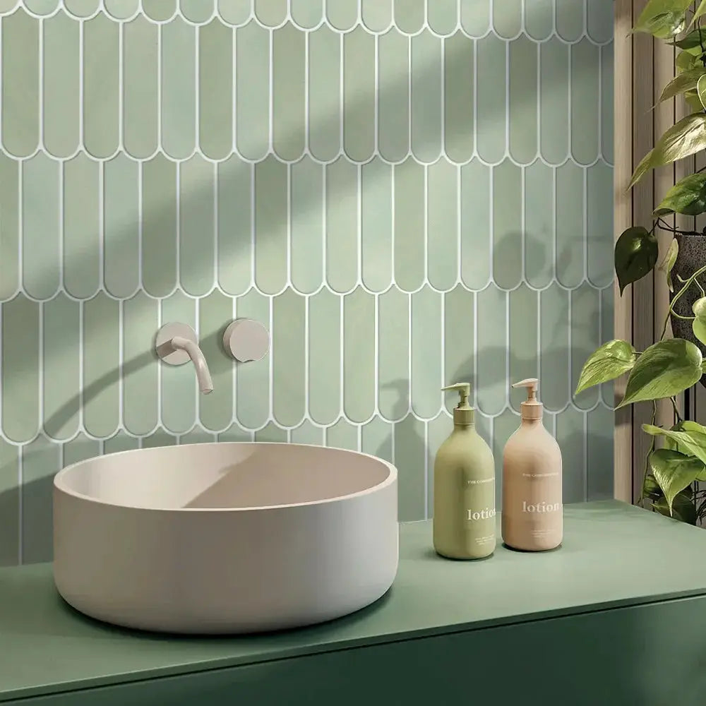 Simples Market 3D fish-scale tile sticker, green self-adhesive backsplash tile