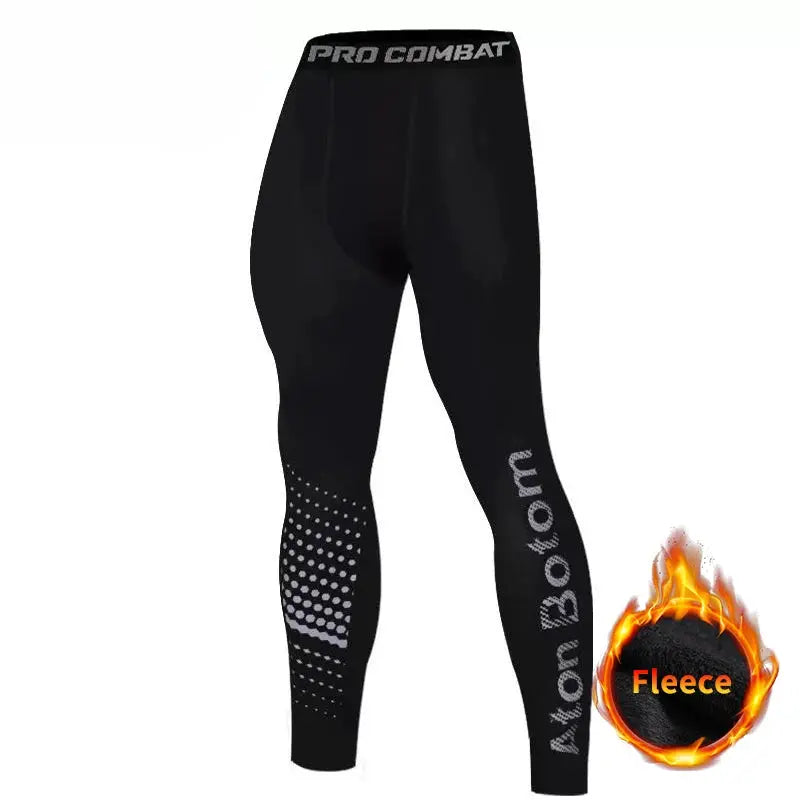 SONECHOKI men's black fleece-lined compression pants, polyester gym leggings with Pro Combat waistband
