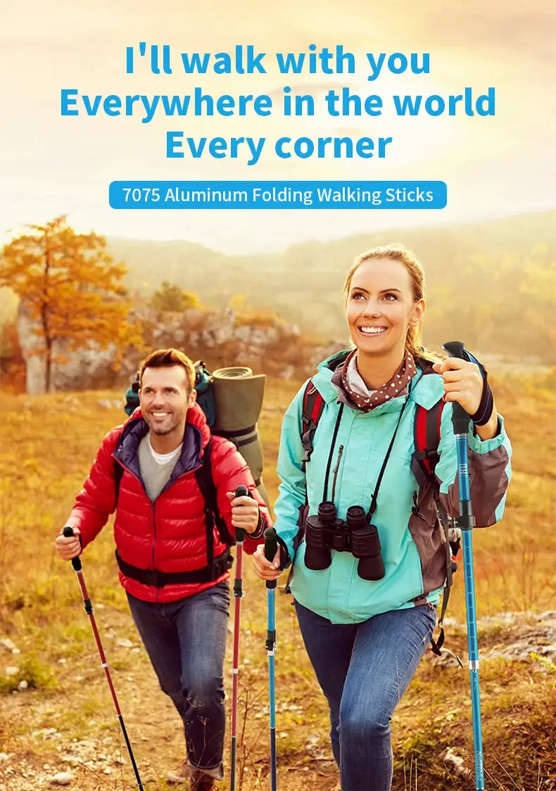 Naturehike trekking poles, ultralight folding aluminum, blue shafts, 2pcs shown