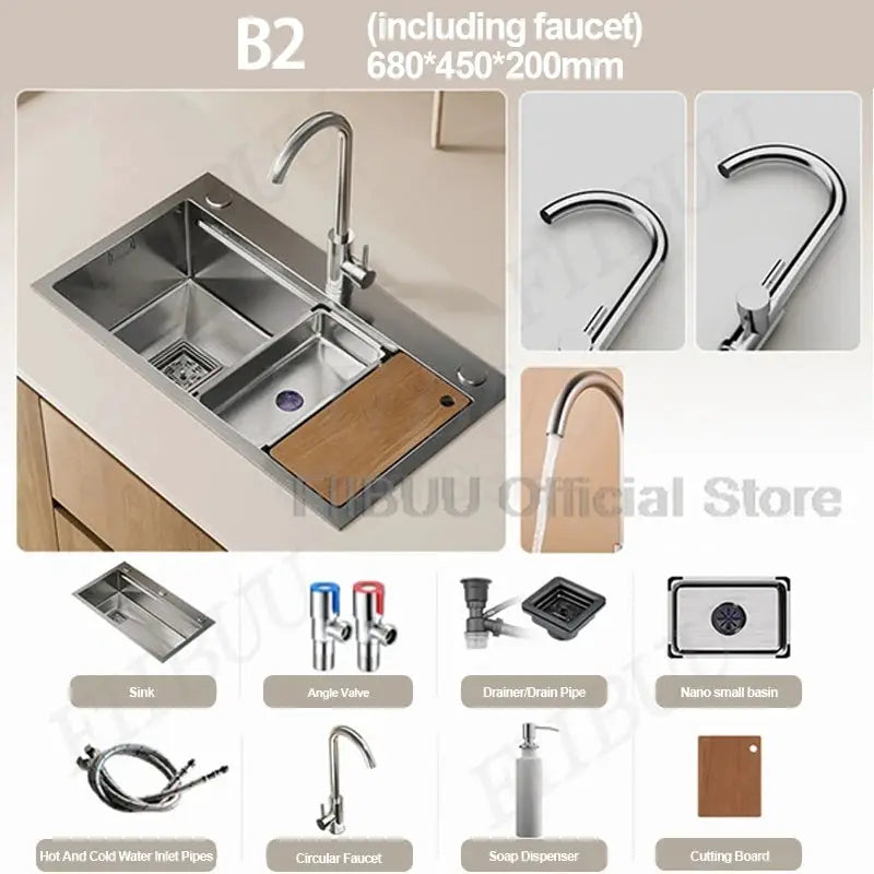 Kitchen sink by Simples Market, 304 stainless steel, large single bowl with included faucet.