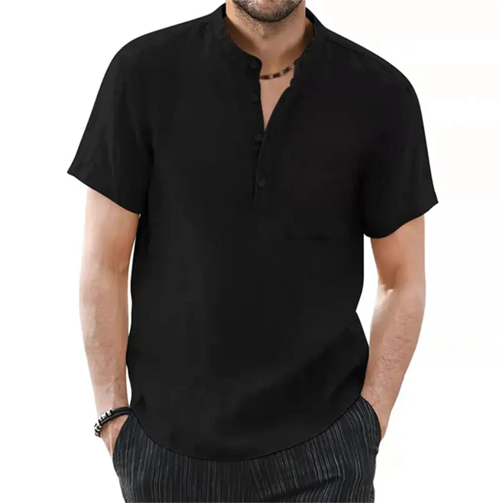 Men's Short Sleeve T Shirt Cotton Linen Blend Breathable Casual Solid Color Summer Shirt