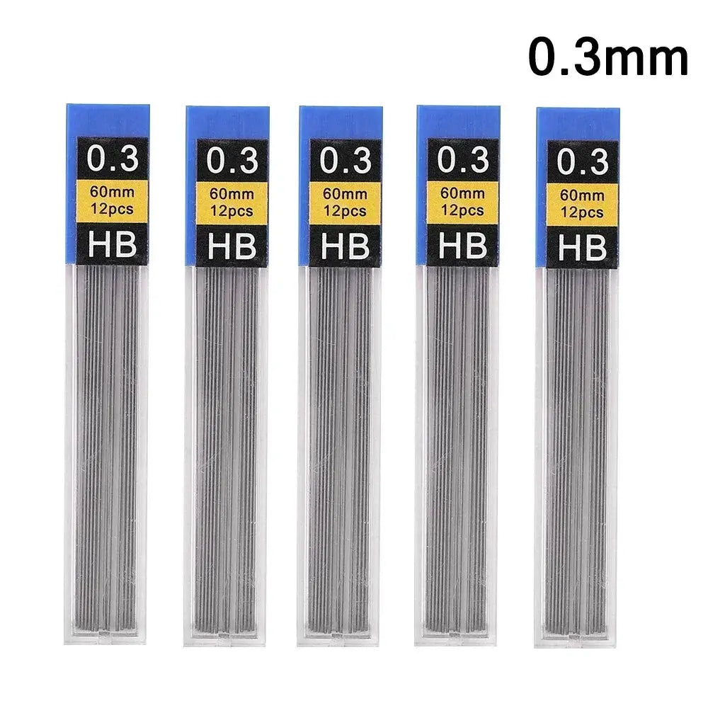 Metal pencil lead refills 0.3mm HB, 60mm, 12pcs per pack; set of five packs