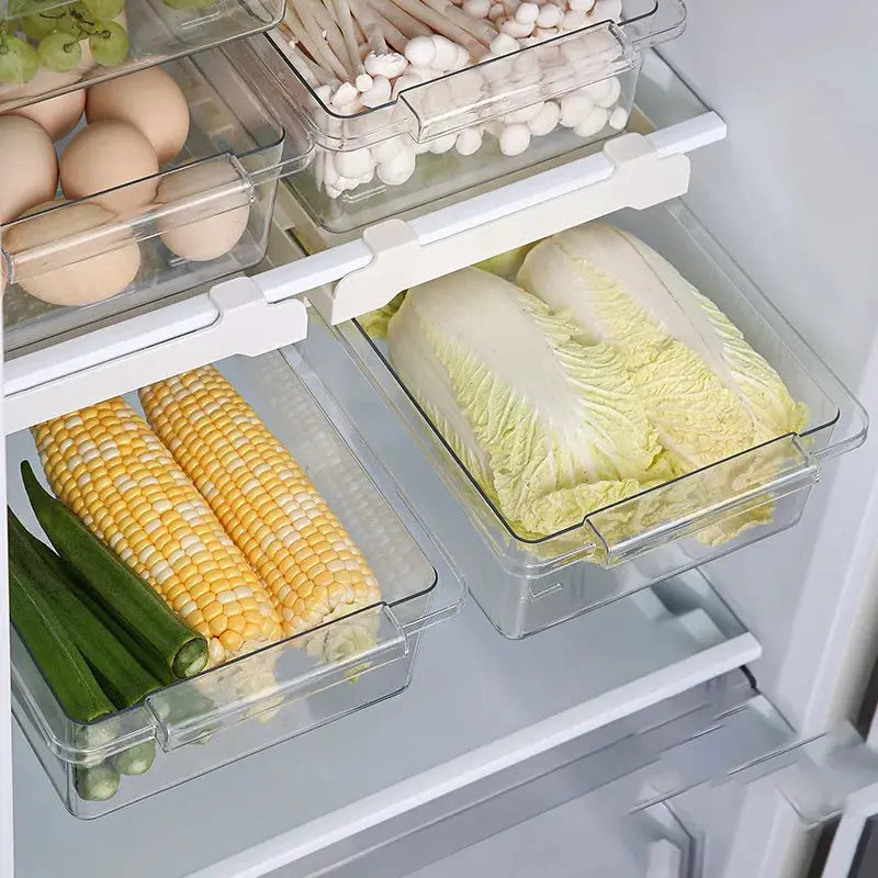 Refrigerator Drawer Style Food Storage Box With Sliding Design For Fruit And Produce Shelf Organizer