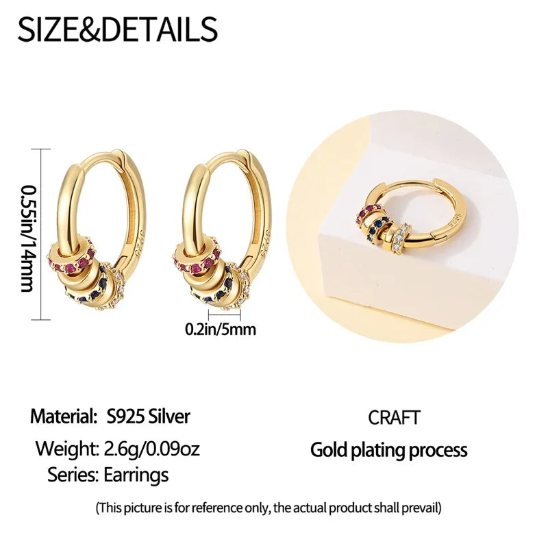 Simples Market gold-plated S925 hoop earrings with star, moon, pearl and bee charms, 14mm