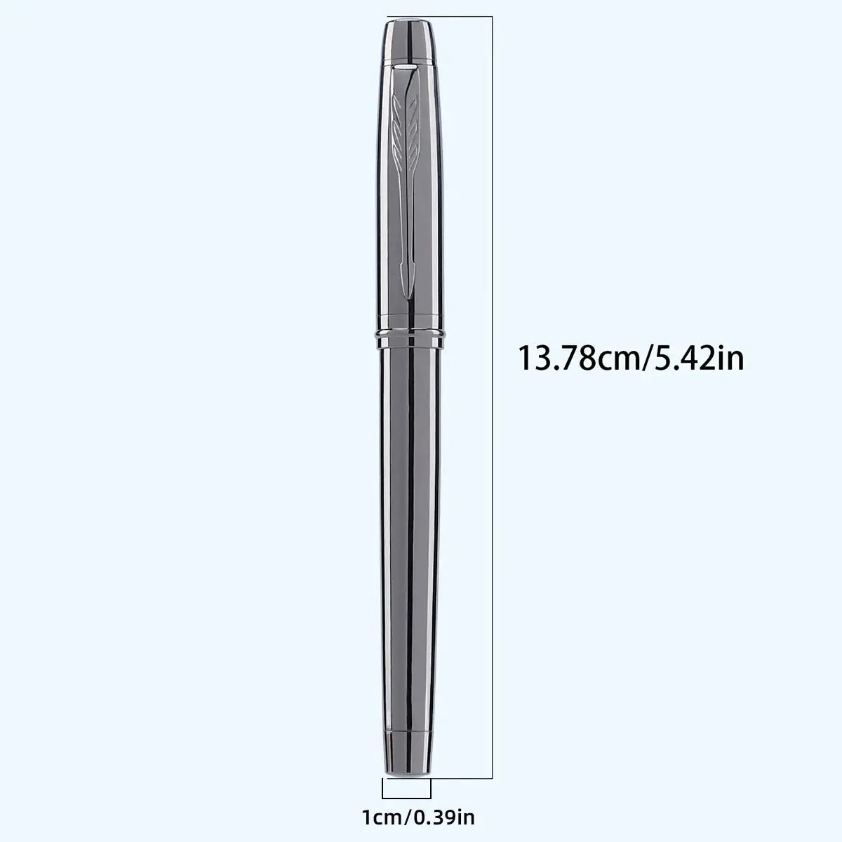 Silver-gray metal pen with clip; high-end business writing tool, 0.5mm tip