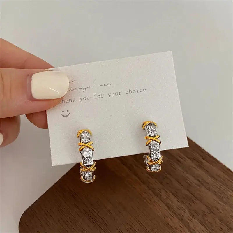 Women Stud Earrings Cubic Zirconia Cross Geometric Design Korean Fashion Jewelry Gift Wholesale